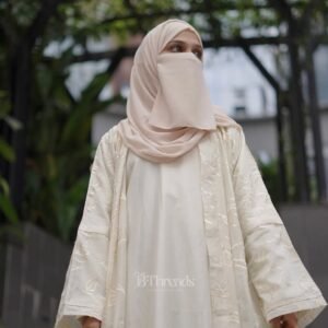 Premium Chanderi Embroidered Abaya Set (Off-White Shade)